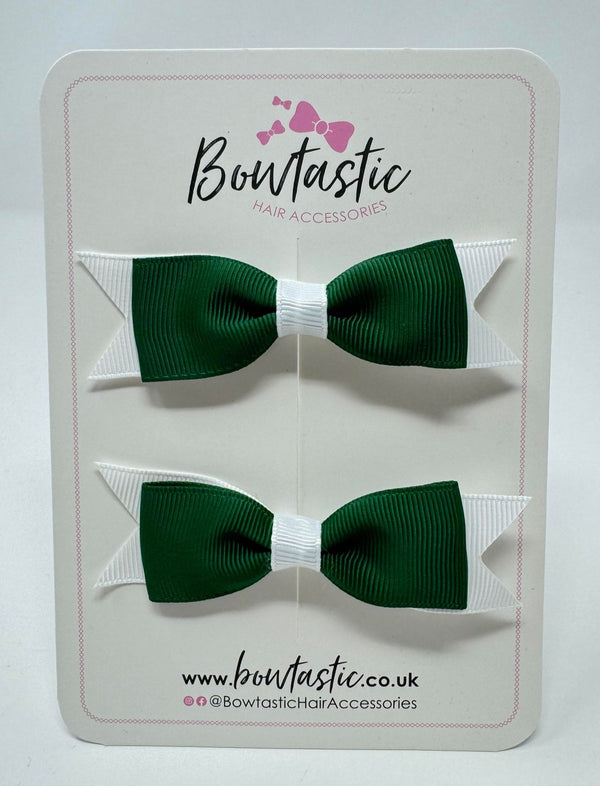 3 Inch Flat Bow - Forest Green & White - 2 Pack