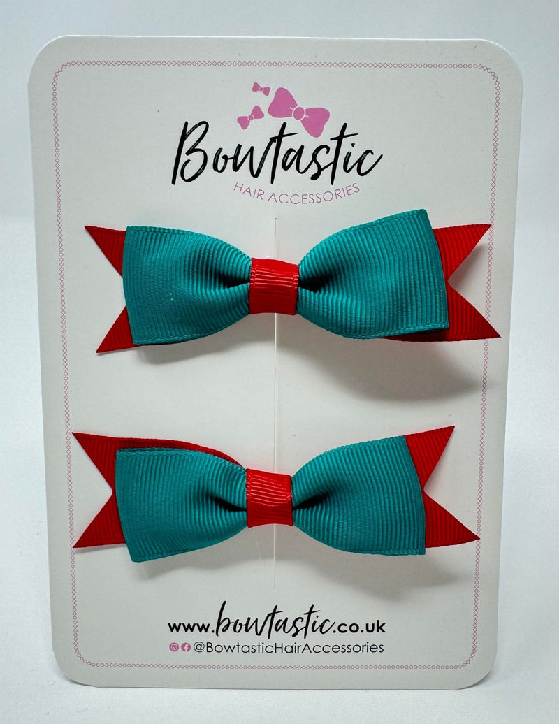 3 Inch Flat Bow - Jade Green & Red - 2 Pack