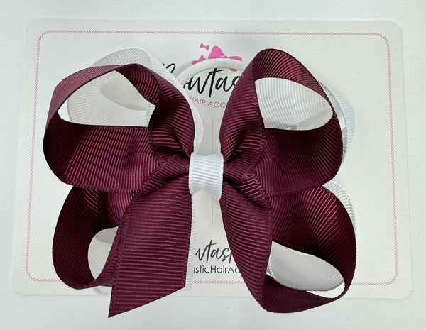 4 Inch 2 Layer Bow Bobble - Burgundy & White