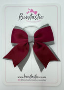 3 Inch Flat 2 Layer Tail Bow Thin Elastic - Wine & Metal Grey