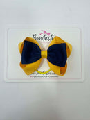 3.5 Inch 2 Layer Tuxedo Bow Thin Elastic - Navy & Yellow Gold