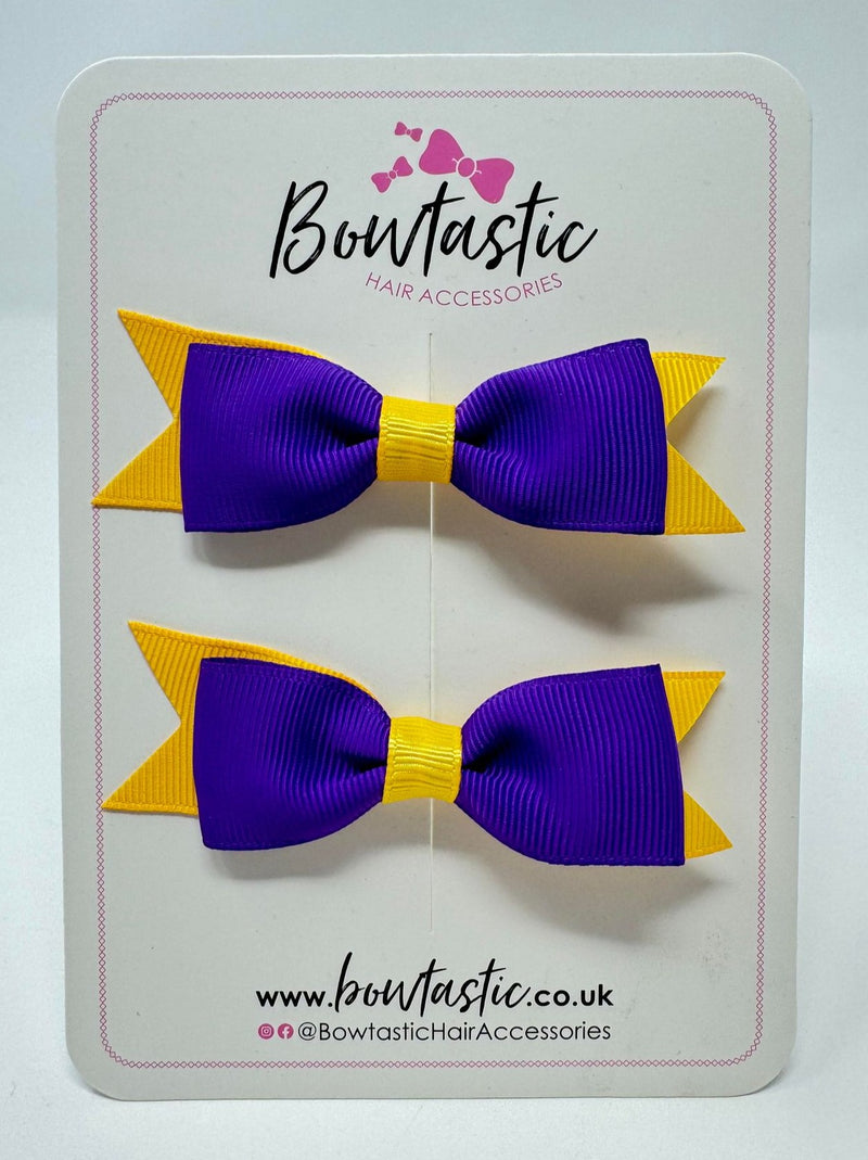 3 Inch Flat Bow - Purple & Yellow Gold - 2 Pack