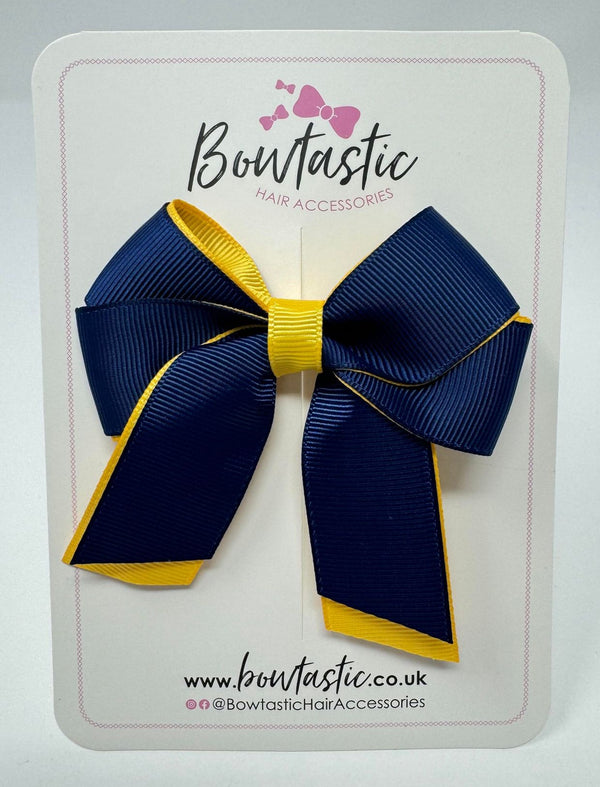 3 Inch Twist Short Tail Bow - Navy & Yellow Gold