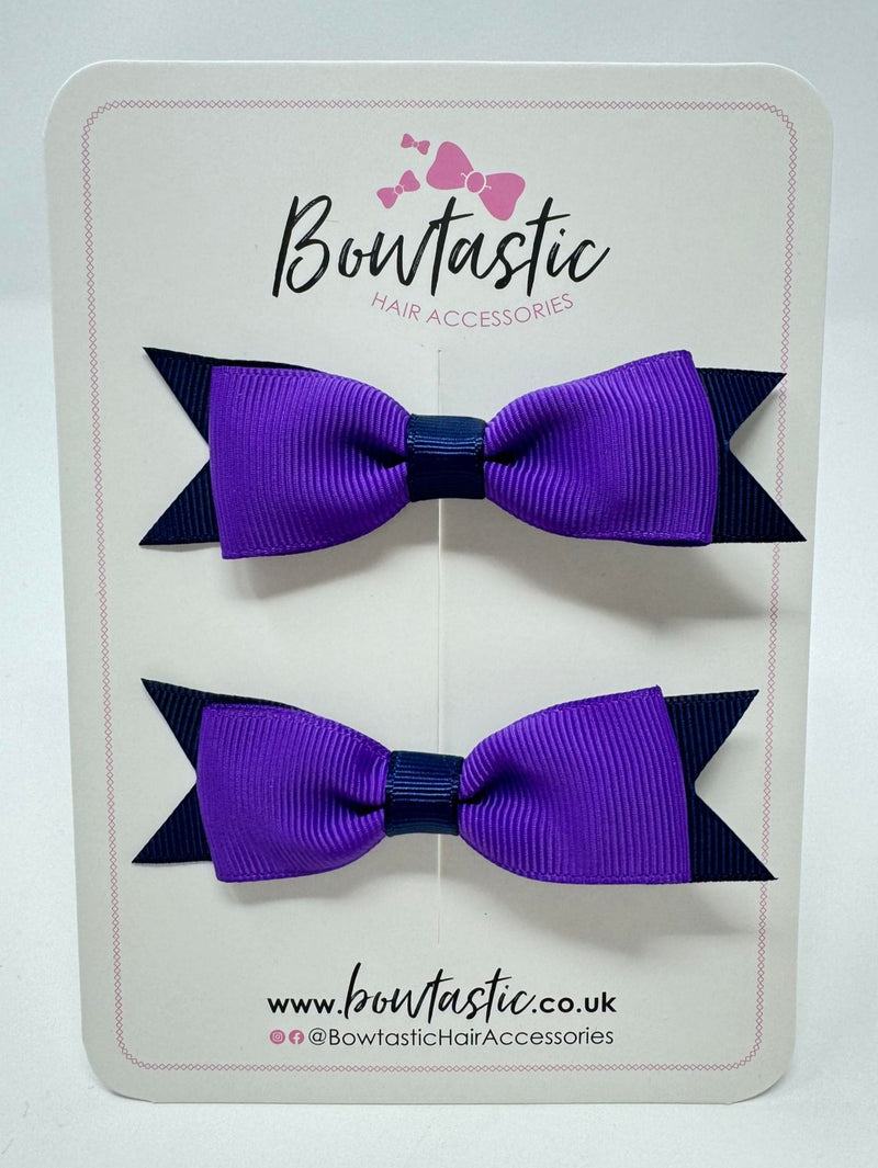 3 Inch Flat Bow - Purple & Navy - 2 Pack