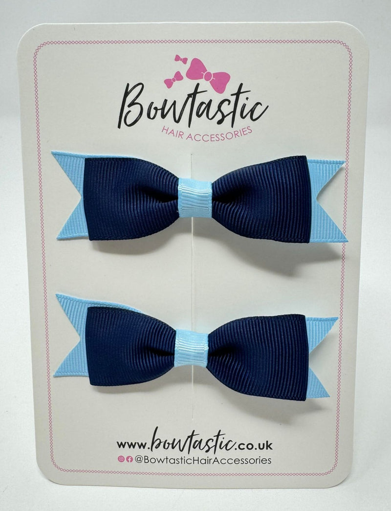 3 Inch Flat Bow - Navy & Blue Topaz - 2 Pack