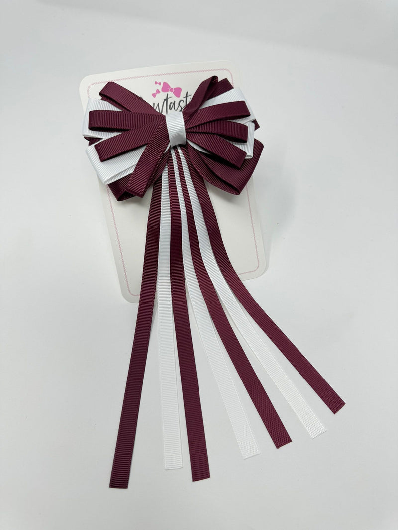 4 Inch Streamer Tail Bow - Burgundy & White