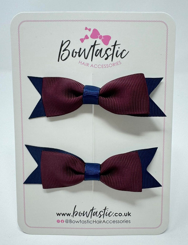 3 Inch Flat Bow - Burgundy & Navy - 2 Pack