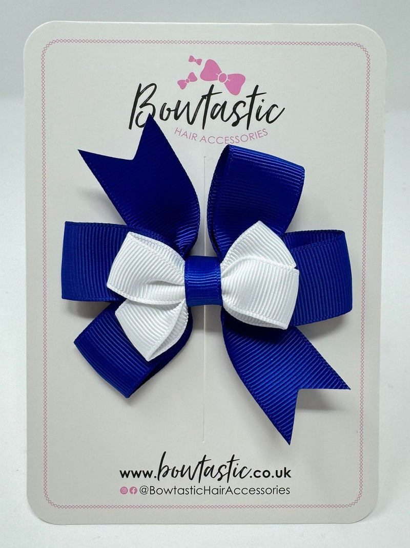 3 Inch 2 Layer Pinwheel Bow - Cobalt & White