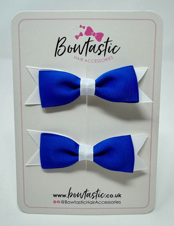 3 Inch Flat Bow - Royal Blue & White - 2 Pack