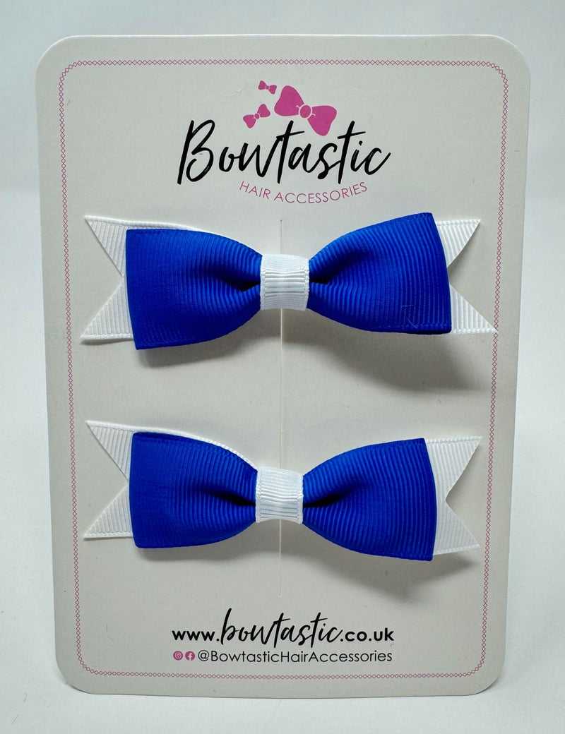 3 Inch Flat Bow - Royal Blue & White - 2 Pack