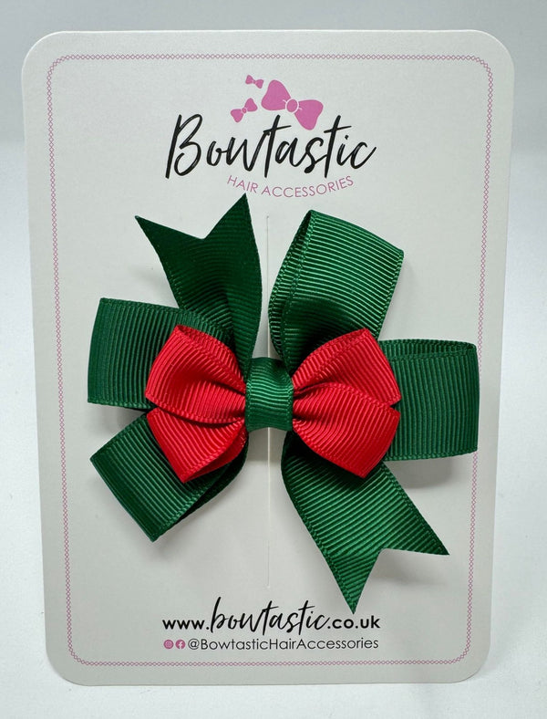 3 Inch 2 Layer Pinwheel Bow - Forest Green & Red