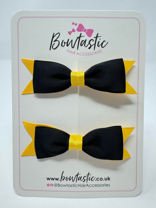 3 Inch Flat Bow - Black & Yellow Gold - 2 Pack