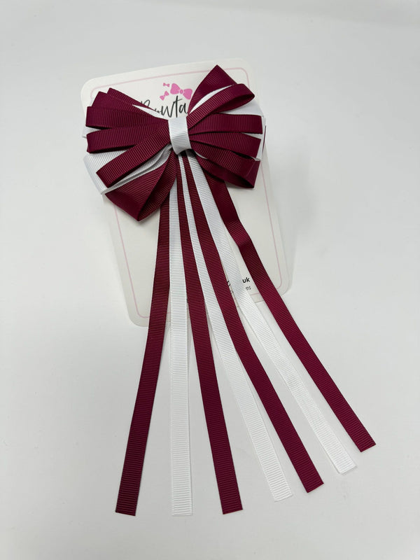 4 Inch Streamer Tail Bow - Wine & White