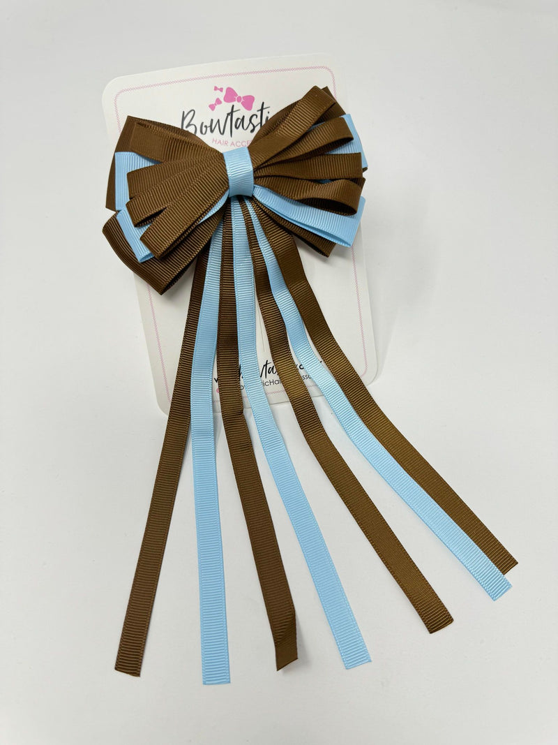 4 Inch Streamer Tail Bow - Turftan & Blue Topaz