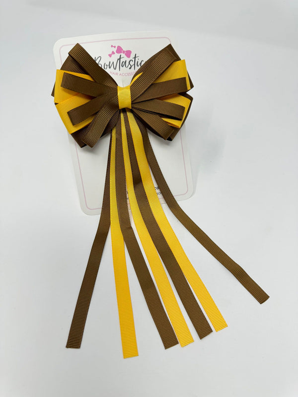 4 Inch Streamer Tail Bow - Turftan & Yellow Gold