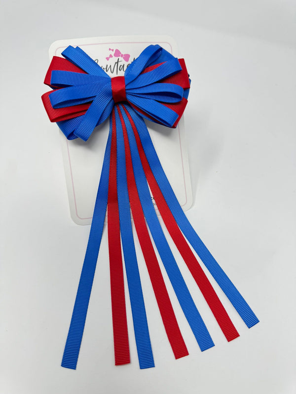 4 Inch Streamer Tail Bow - Red & Royal Blue