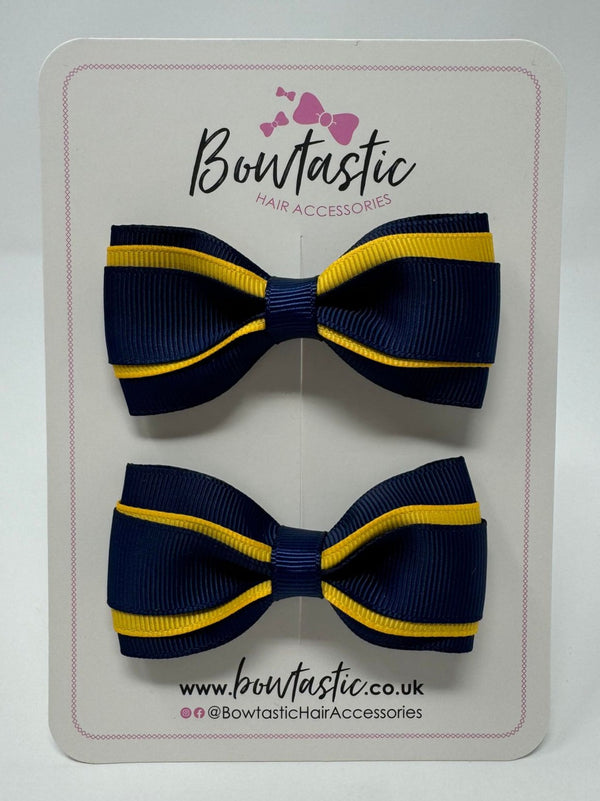 3 Inch 3 Layer Tuxedo Bow - Navy & Yellow Gold - 2 Pack