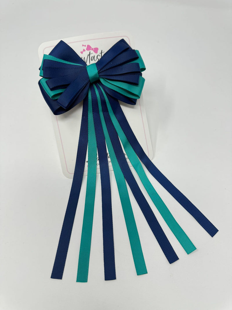 4 Inch Streamer Tail Bow - Jade Green & Navy