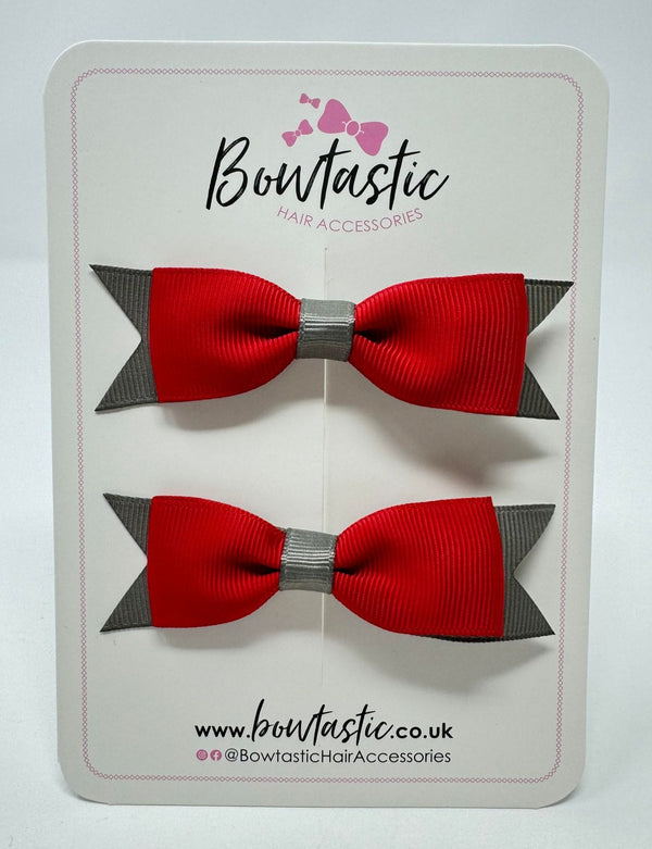 3 Inch Flat Bow - Red & Metal Grey - 2 Pack