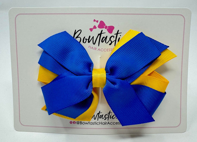 4 Inch 3 Layer Bow - Royal Blue & Yellow Gold