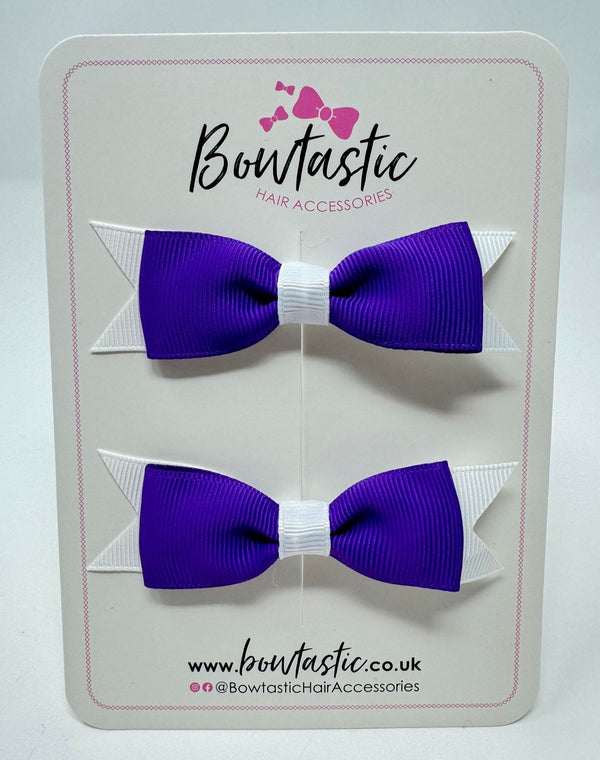 3 Inch Flat Bow - Purple & White - 2 Pack