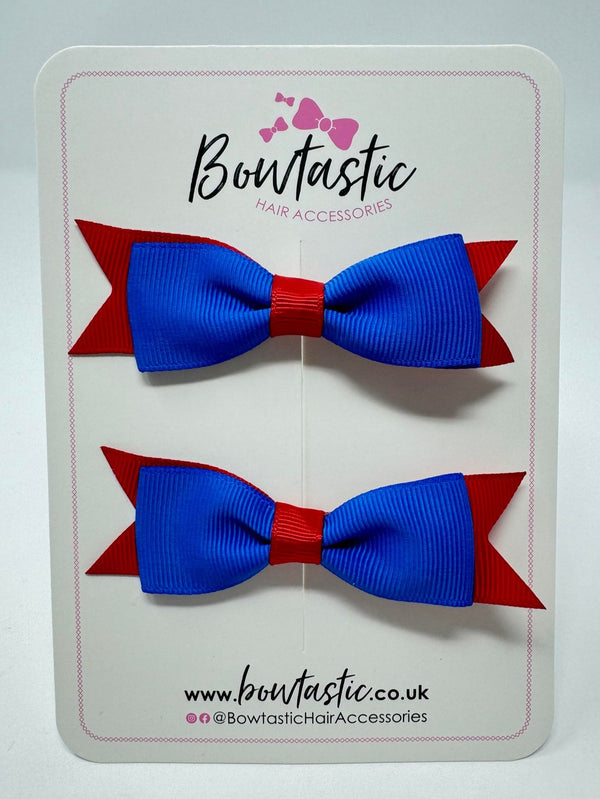 3 Inch Flat Bow - Royal Blue & Red - 2 Pack