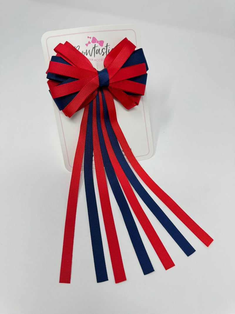 4 Inch Streamer Tail Bow - Red & Navy