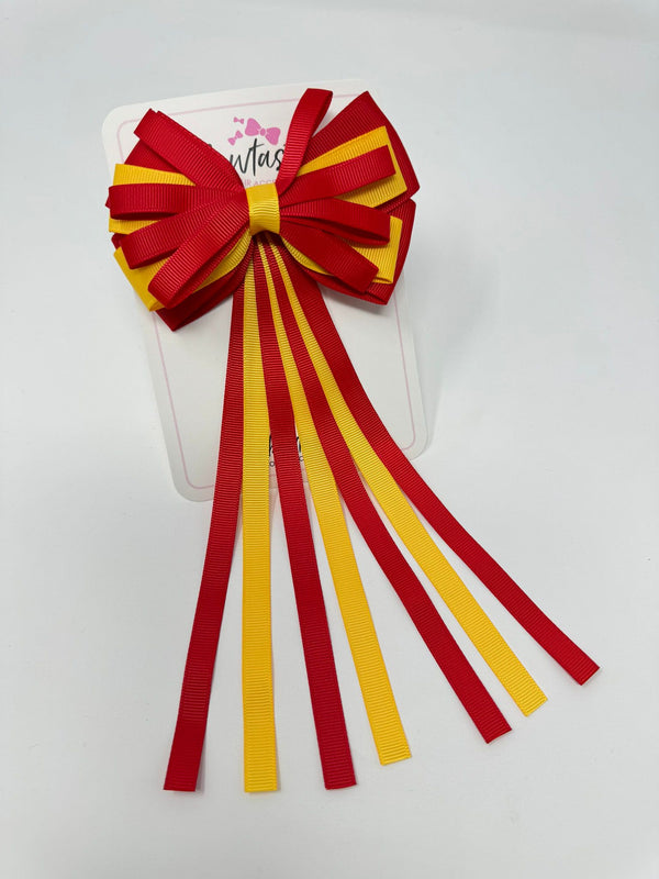 4 Inch Streamer Tail Bow - Red & Yellow Gold