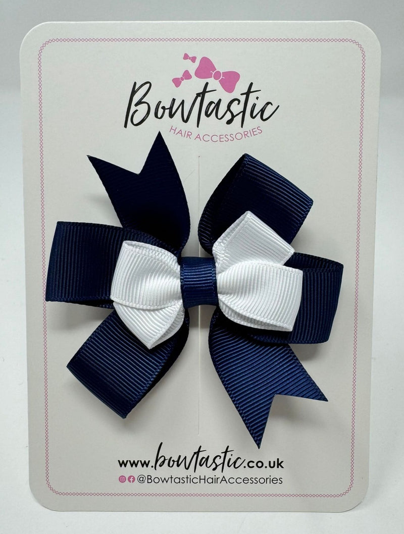 3 Inch 2 Layer Pinwheel Bow - Navy & White