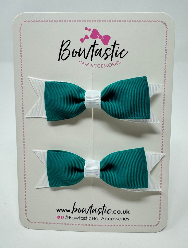 3 Inch Flat Bow - Jade Green & White - 2 Pack