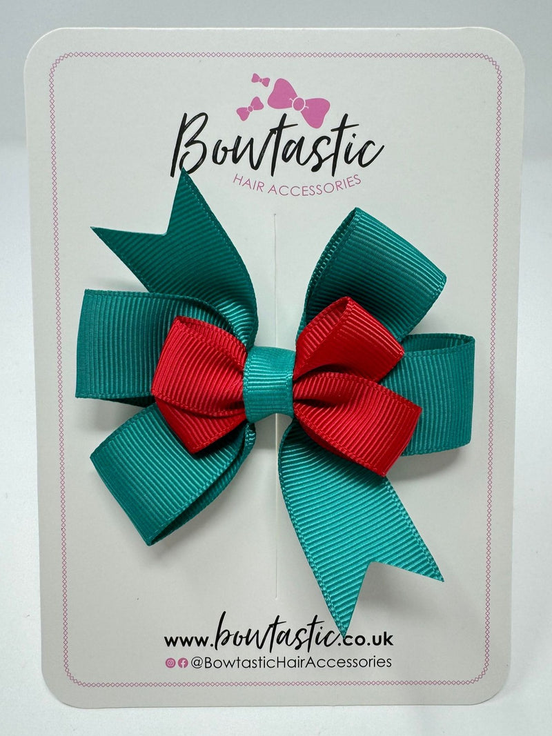 3 Inch 2 Layer Pinwheel Bow - Red & Jade Green