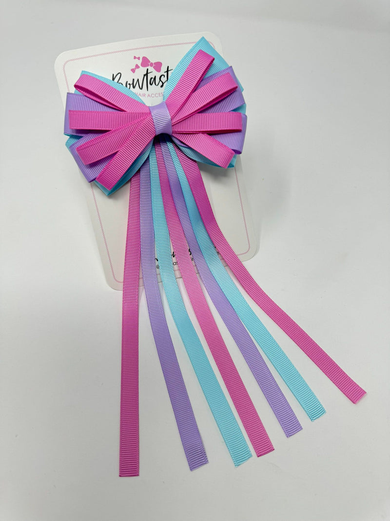 4 Inch Streamer Tail Bow - Rose Bloom, Light Orchid & Ocean Blue