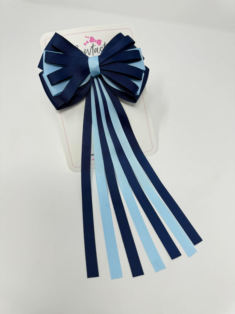 4 Inch Streamer Tail Bow - Navy & Blue Topaz