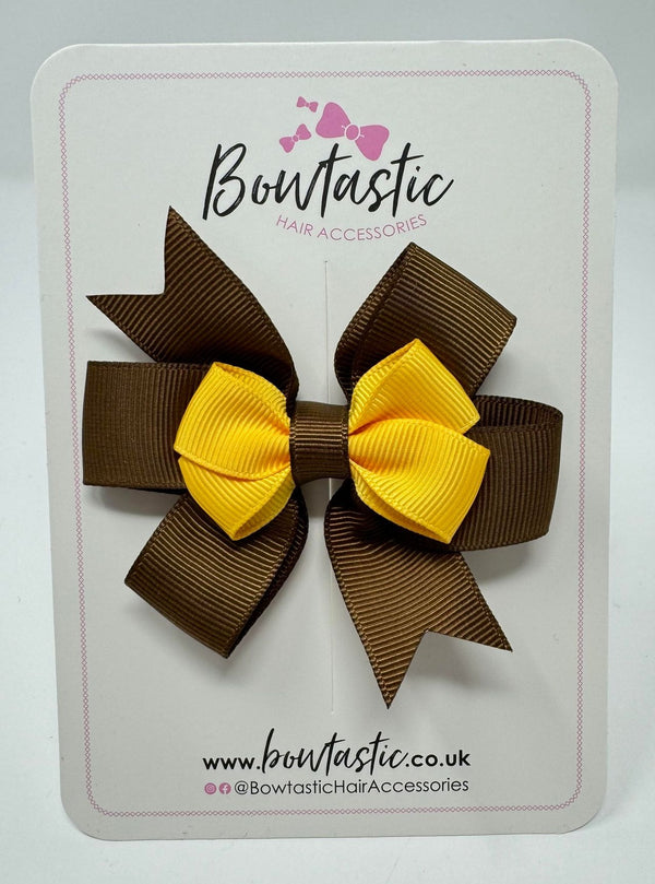 3 Inch 2 Layer Pinwheel Bow - Turftan & Yellow Gold