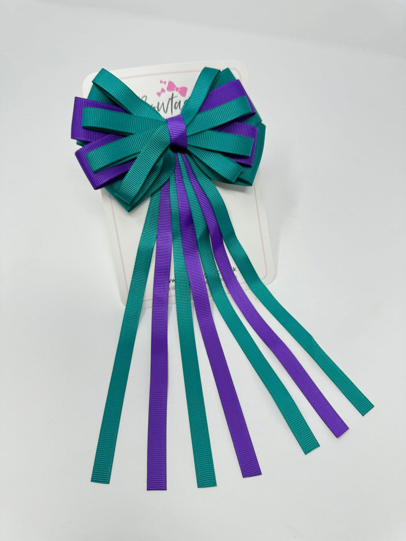 4 Inch Streamer Tail Bow - Purple & Jade Green