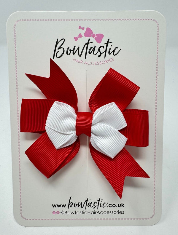 3 Inch 2 Layer Pinwheel Bow - Red & White