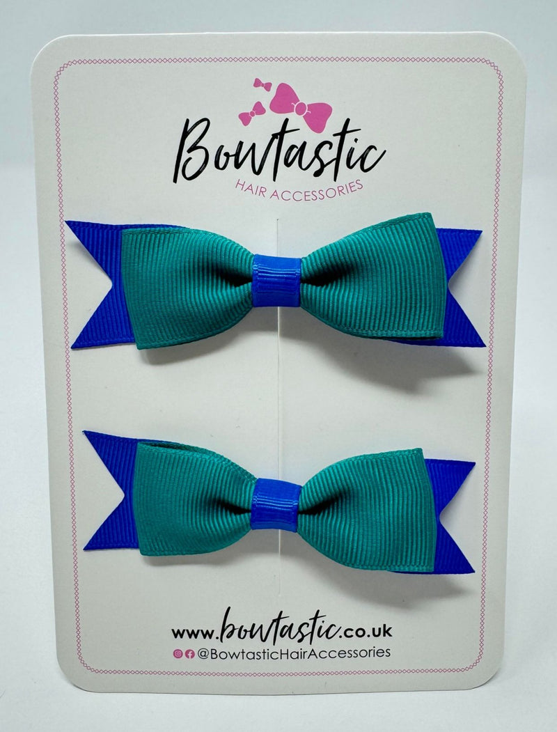 3 Inch Flat Bow - Royal Blue & Jade Green - 2 Pack