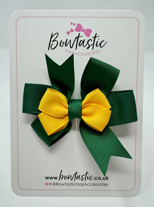 3 Inch 2 Layer Pinwheel Bow - Forest Green & Yellow Gold