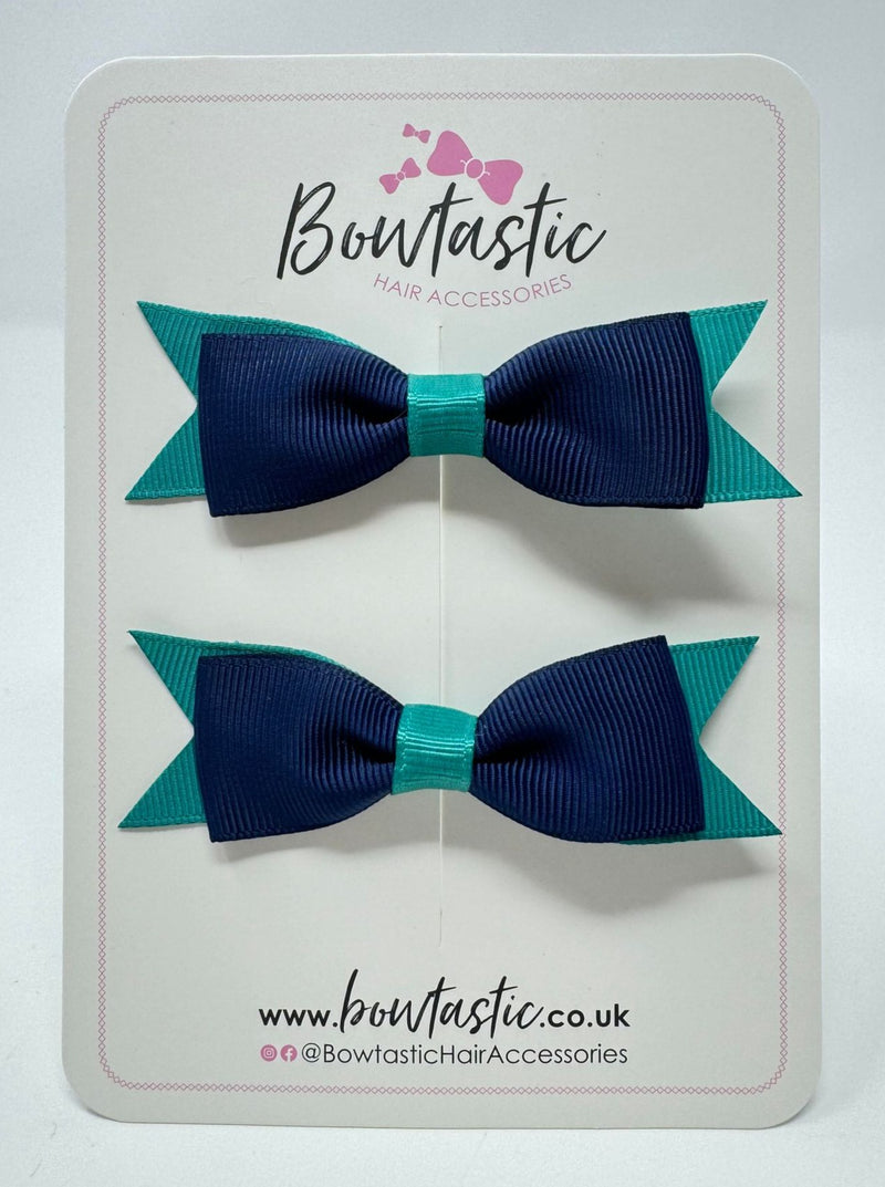 3 Inch Flat Bow - Jade Green & Navy - 2 Pack