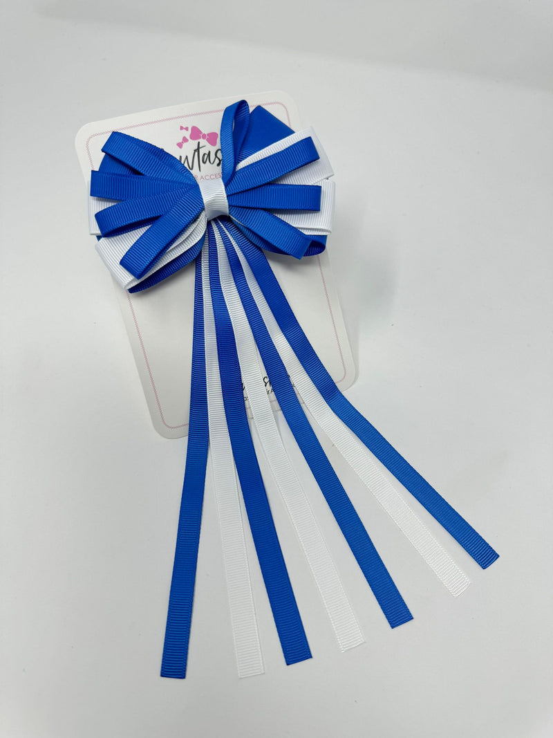 4 Inch Streamer Tail Bow - Royal Blue & White