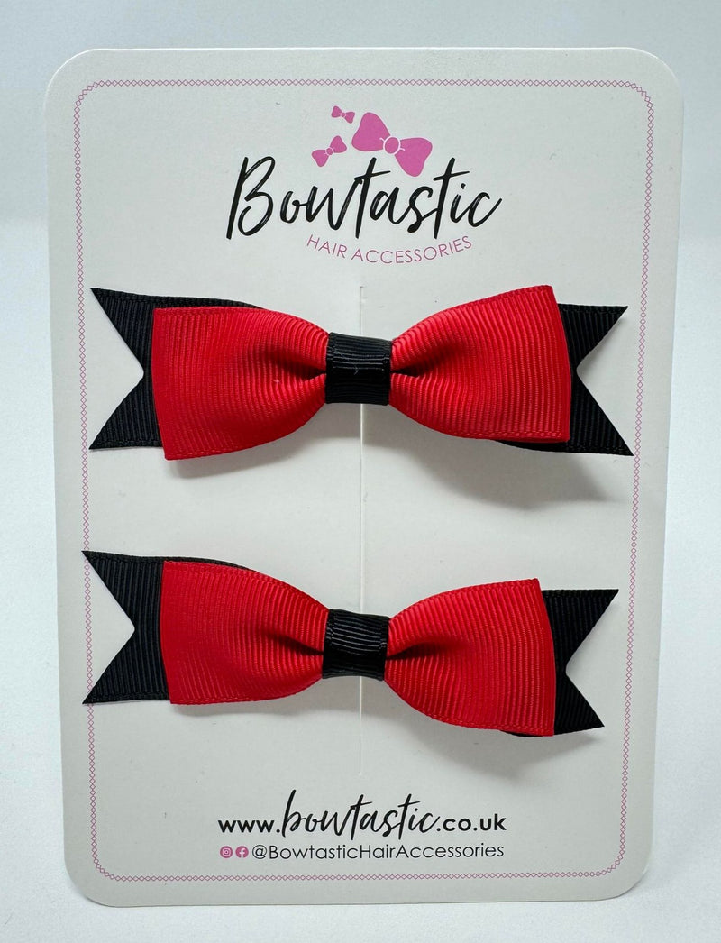 3 Inch Flat Bow - Red & Black - 2 Pack