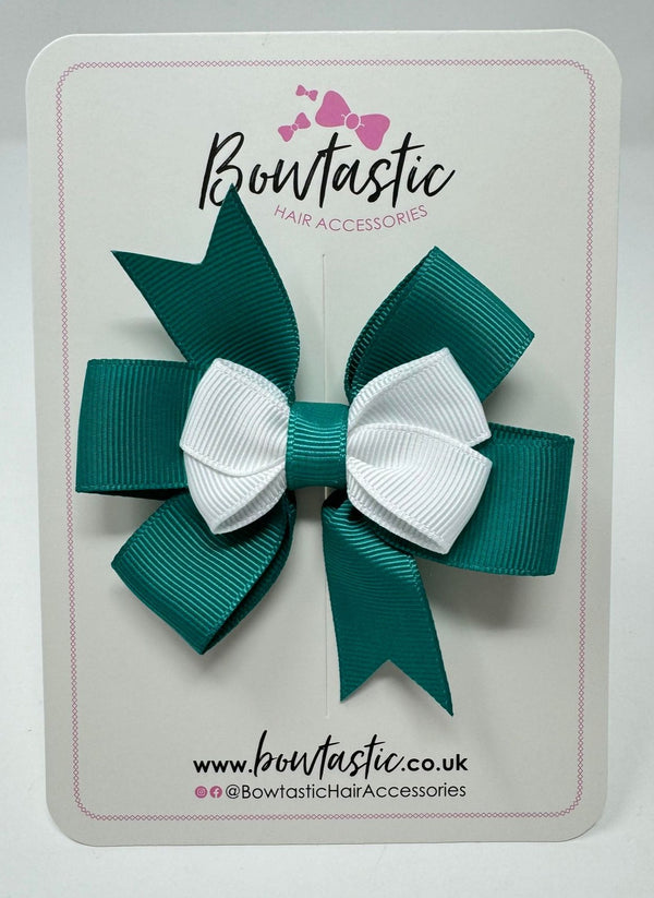 3 Inch 2 Layer Pinwheel Bow - Jade Green & White