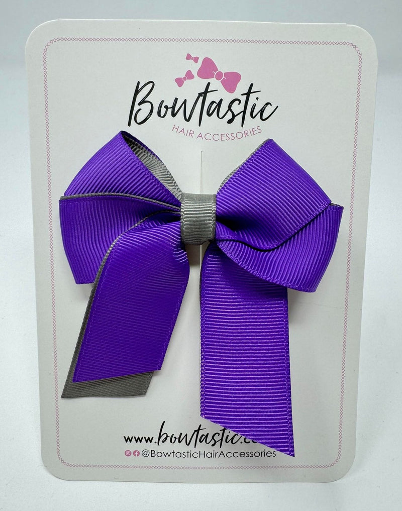 3 Inch Twist Short Tail Bow - Purple & Metal Grey