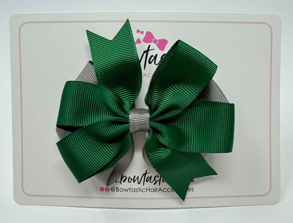 3.5 inch Butterfly Pinwheel Bow - Forest Green & Metal Grey