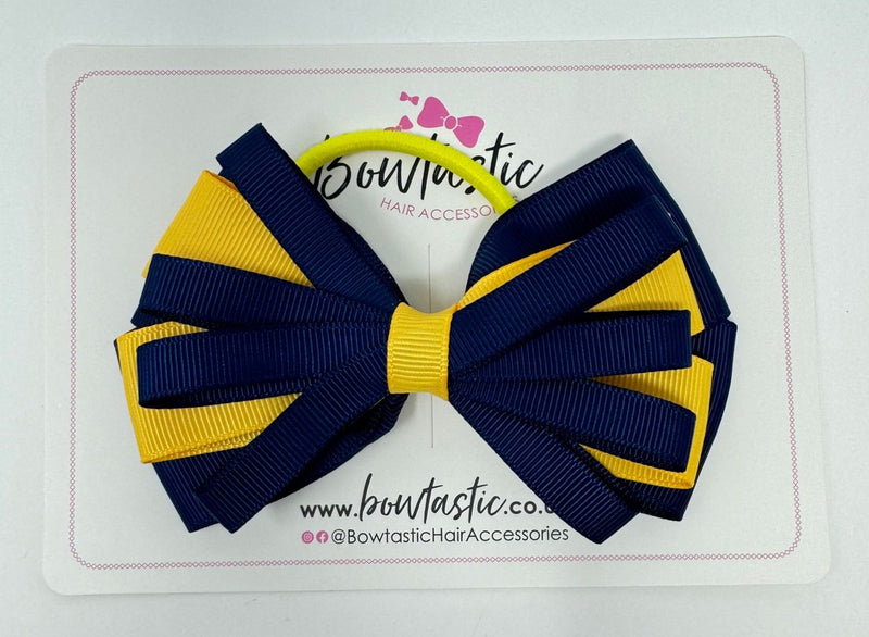 4 Inch Loop Bow Bobble - Navy & Yellow Gold