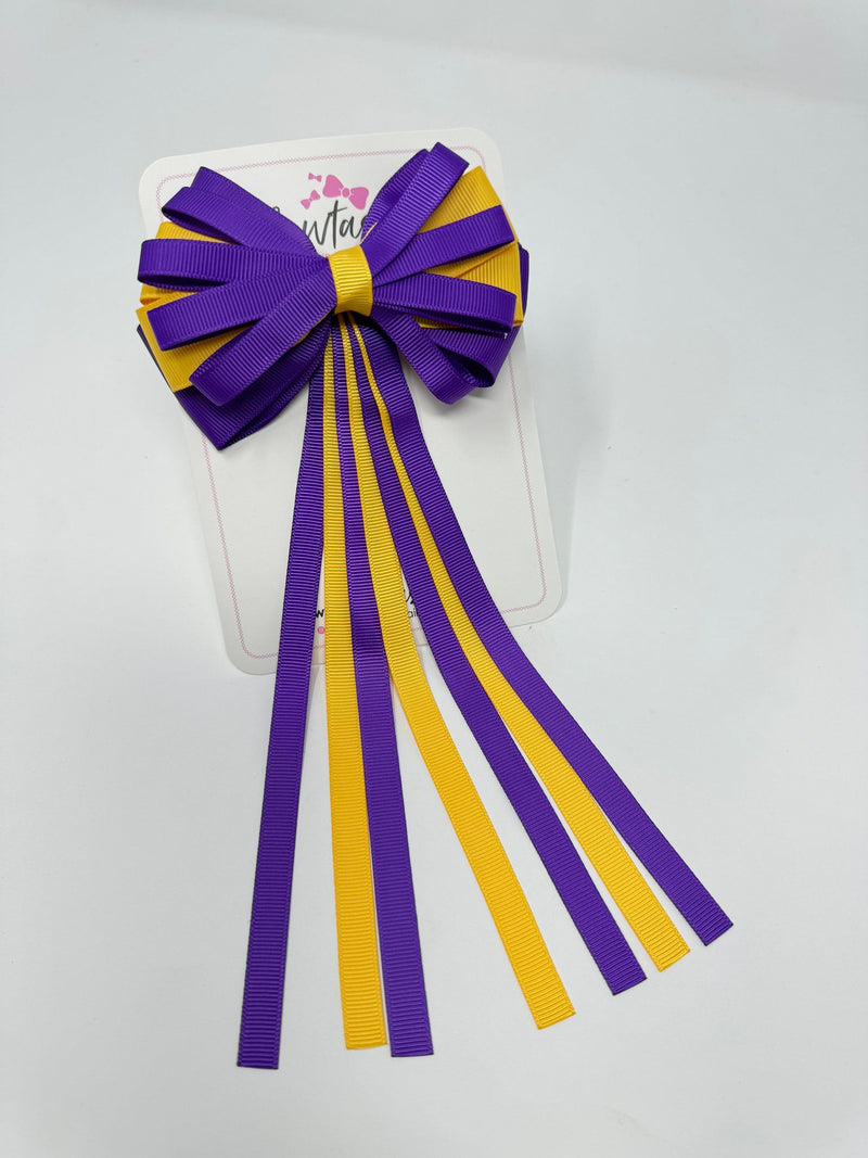 4 Inch Streamer Tail Bow - Purple & Yellow Gold