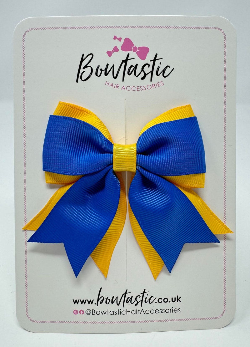 3 Inch Flat 2 Layer Tail Bow - Royal Blue & Yellow Gold