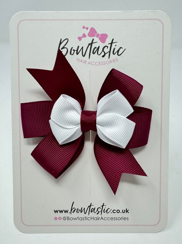 3 Inch 2 Layer Pinwheel Bow - Wine & White