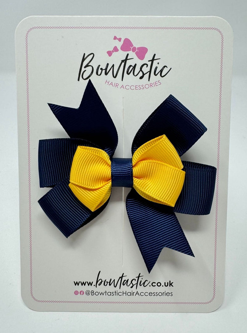 3 Inch 2 Layer Pinwheel Bow - Navy & Yellow Gold