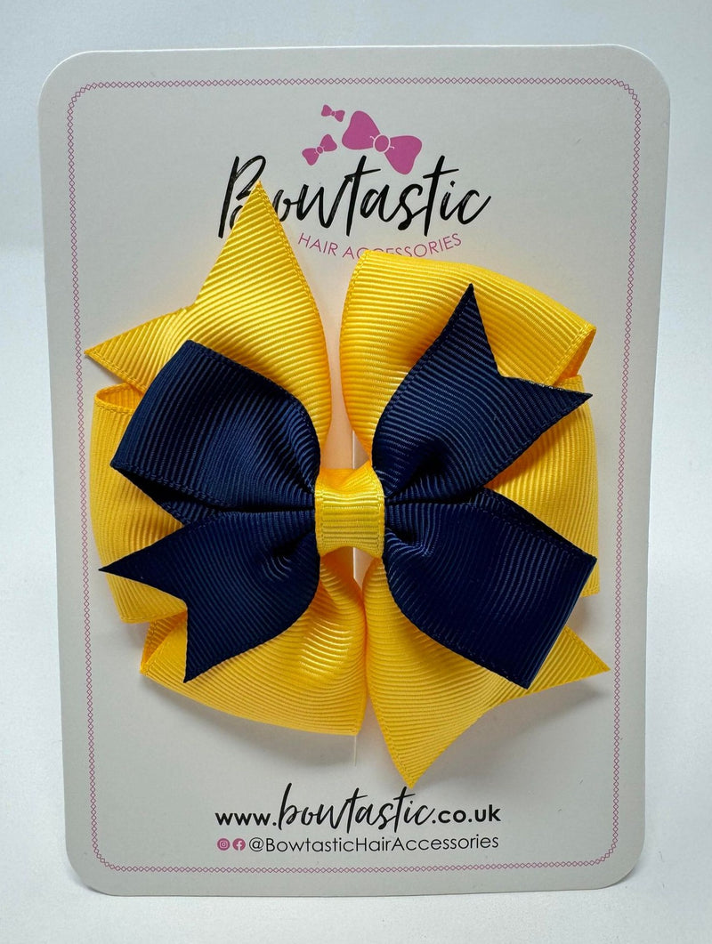 3.5 inch 2 Layer Pinwheel Bow - Navy & Yellow Gold